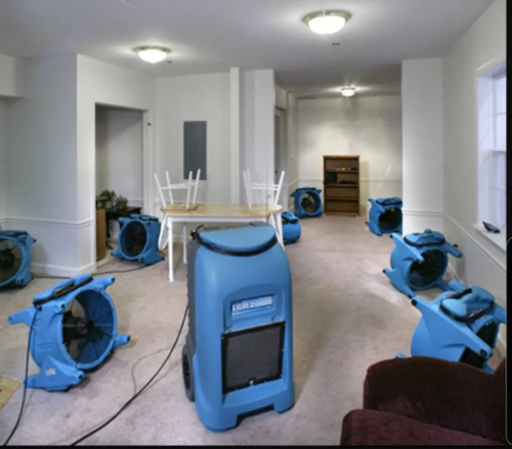 Air movers and dehumidifier setup for Water Extraction & Removal in Garner
